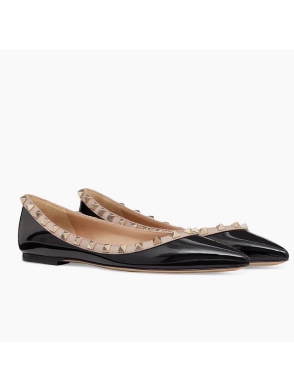 VALENTINO Rockstud Ballerina Flat in Black/Nude/Gold Size 37